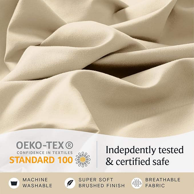 LuxClub 5 PC Split King Sheet Set, Deep Pockets Wrinkle Free Cooling Bed Sheets Hotel Bedding for Women, Men, Includes 2 Fitted Sheet, 1 Flat Sheet and 2 PillowcasesCream