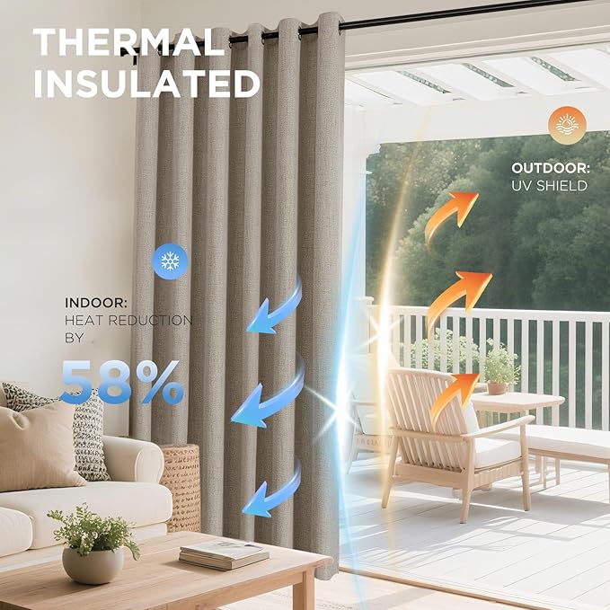 Joydeco Linen Curtains for Bedroom Windows 108 Inches Long - Room Darkening Curtains 2 Panels Set with Grommet, 100% Black Out Textured Thermal Drapes Privacy Protection, W52 x L108 Inch