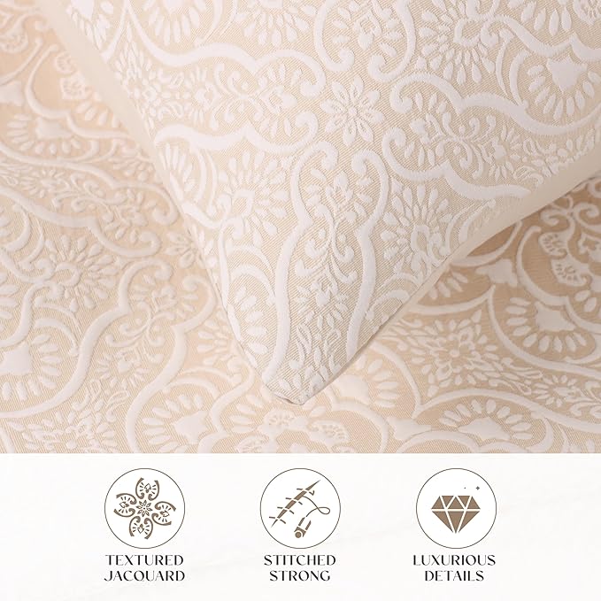 Superior 3 Piece Bedspread Set, Home Bed Decor, Decorative Bed Spread, 2 Pillow Shams, Medium Weight Blanket, Floral Matelasse Coverlet, Bedding Essentials, Enzy Collection, King, Ivory