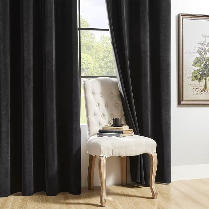 Joydeco Black Velvet Curtains 120 inch Length 2 Panels, Luxury Blackout Rod Pocket Thermal Insulated Window Curtains, Super Soft Room Darkening Drapes for Living Dining Room Bedroom,W62 x L120 inches