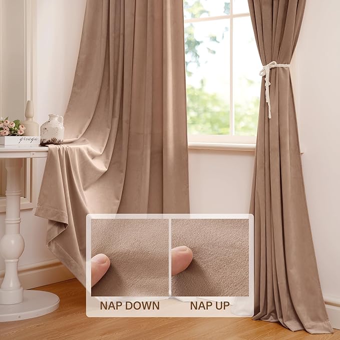 StangH Blush Beige Pink Curtains Bedroom Velvet Curtains 72 inches Home Decoration Super Soft Thermal Insulated Privacy Drapes with Rod Pocket for Infant's Room, W52 x L72, 2 Panels
