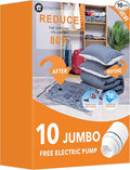 10 Jumbo Vacuum Storage Bags with Electric Pump,Plastic Packaging Bags, Space Saver Bag for Clothes, Mattress, Blanket, Duvets, Pillows, Comforters, Travel