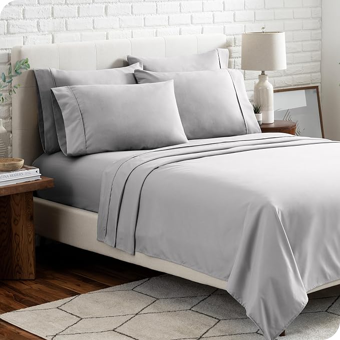 Bare Home Hotel Luxury Full XL Sheet Set, Extra Soft - 6 Piece Set - Deep Pockets - Easy Fit - Cooling & Breathable - Wrinkle, Fade, Stain Resistant - Includes 4 Pillowcases (Full XL, Light Grey)