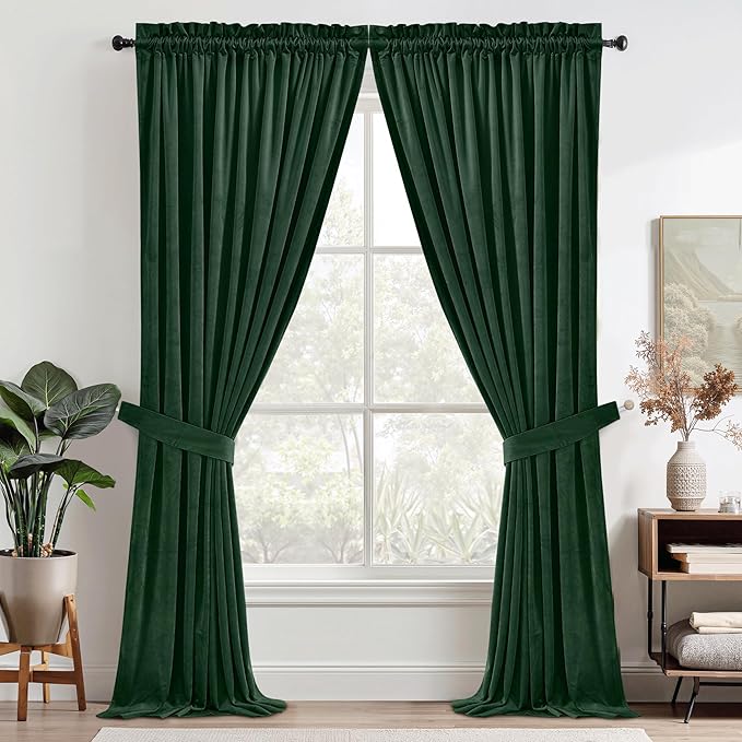 StangH Dark Green Velvet Curtains Christmas Luxury Blackout Window Panels for Bedroom Curtains Energy Efficient Thick Rod Pocket Curtain Drapes for Holiday Decor, W52 x L84, 2 Panels