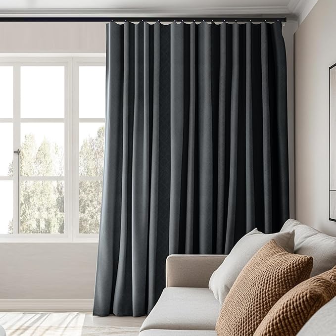 Room Divider Curtains Total Blackout Privacy Curtain Panel Room Thermal Insulated Noise Reduction Curtains for Bedroom Window Living Room Ceiling Track Curtain W 10 ft × H 7 ft Dark-Grey
