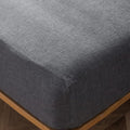 MooMee Fitted Bottom Sheet Only 100% Washed Cotton Linen Like Textured Breathable Durable Soft Comfy Deep Pocket Fits Mattress up to 17" (Dark Grey, Twin)