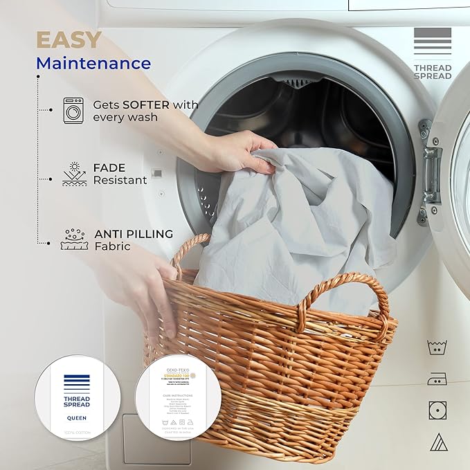THREAD SPREAD 100% Cotton Sheets Twin Size - 400 Thread Count Cotton Bed Sheets Twin, 3 PC Set (Navy Blue), Luxury Soft, Breathable, Cooling, Sateen Weave 16" Deep Pocket Bedsheet for Dorm Rooms