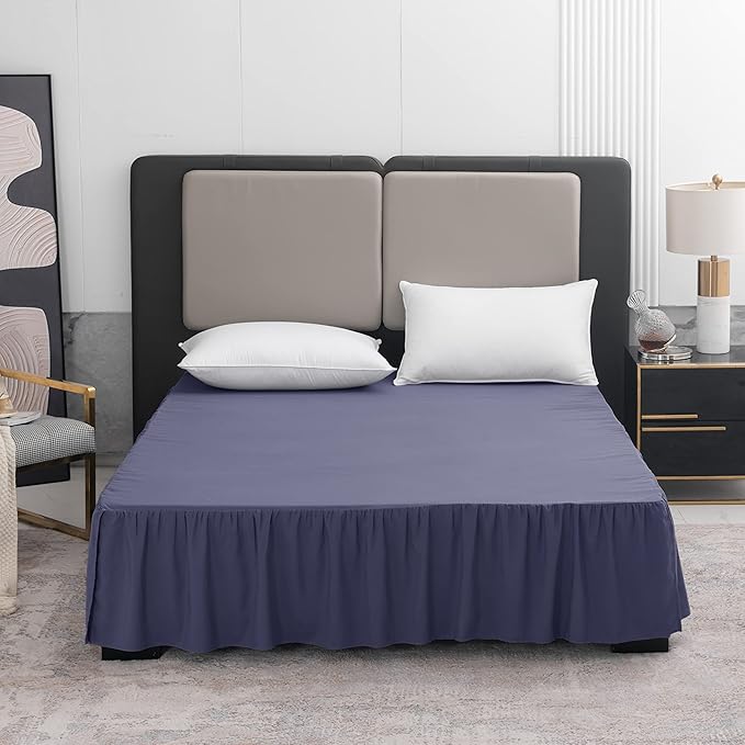 Bed Skirt Full Size Ruffled Bed Skirt with Split Corners, 14 Inch Drop Dust Ruffle Bed Skirts with Platform, Navy Blue