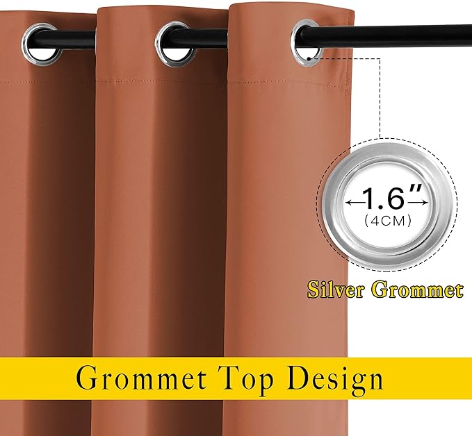 NICETOWN Blackout Curtain Panels 95" L - Window Treatment Energy Saving Thermal Insulated Solid Grommet Blackout Drapes for Living Room (Burnt Orange, 1 Pair, 80 by 95-Inch)