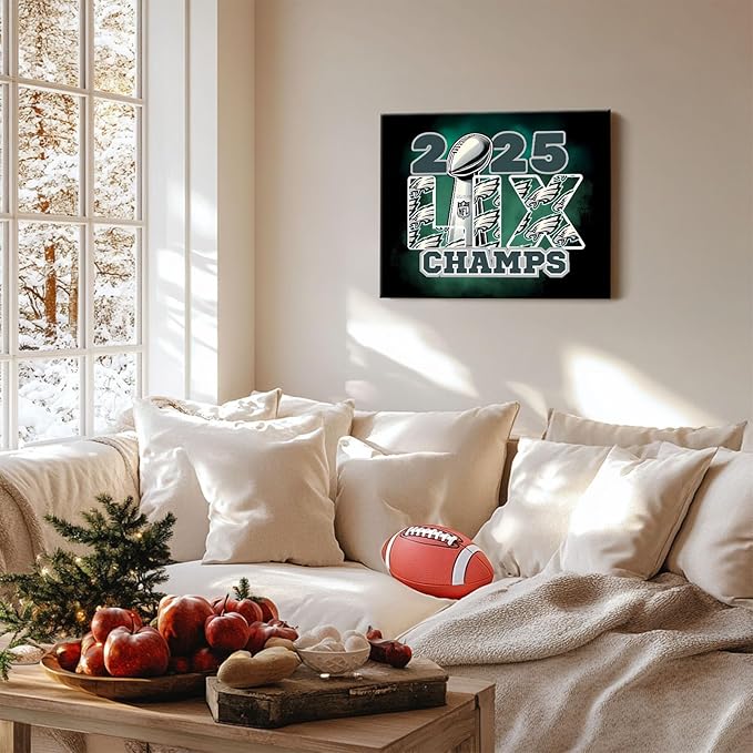 B.B.F MAKE 2025 Super Canvas Bowl Wall Art Champions Eagles Poster Print Philadelphia Oil Painting Canvas Wall Decor Sports Stars Picture Modern Bedroom Living Room Home Decoration, Framed 20x24inch