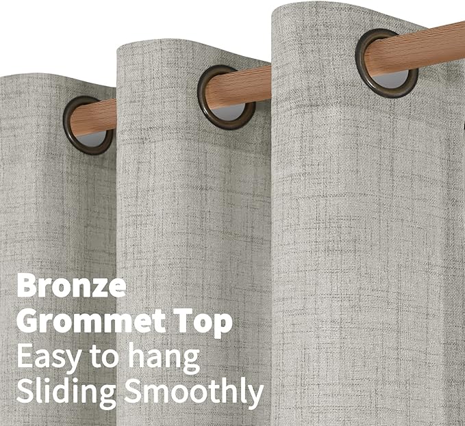 YoungsTex Light Grey Linen Curtains 84 Inch Length for Living Room, Textured Semi Sheer Window Drapes with Bronze Grommet Light Filtering for Bedroom Dining, 2 Panels, 52 X 84 Inch