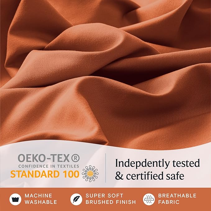 LuxClub 4 PC California King Sheet Set, Deep Pockets Wrinkle Free Cooling Bed Sheets Hotel Bedding for Women, Men, Includes 1 Fitted Sheet, 1 Flat Sheet and 2 Pillowcases-Autumn Orange