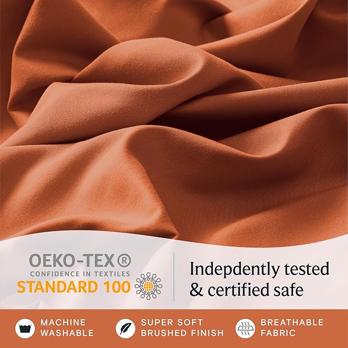LuxClub 4 PC King Sheet Set, Deep Pockets Wrinkle Free Cooling Bed Sheets Hotel Bedding for Women, Men, Includes 1 Fitted Sheet, 1 Flat Sheet and 2 Pillowcases-Silky Soft Autumn Orange