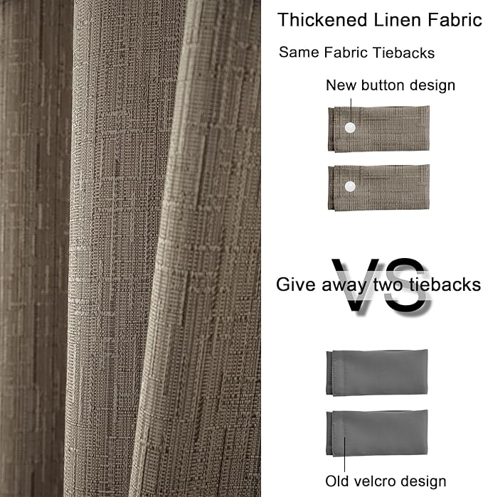 Extra Long Linen Curtains 120 inch Length 2 Panels Thick Faux Linen Blended Window Drapes Burlap Textured Curtains with Grommet for Living Room Farmhouse 10ft (52x120 Dark Coffee) Natural