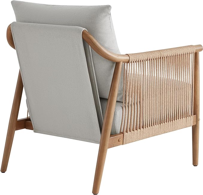 CHITA Braid Accent Chair Set of 2, Modern Armchair with Solid Wooden Armrest for Living Room and Bedroom, Boho Reading Chair, Light Grey