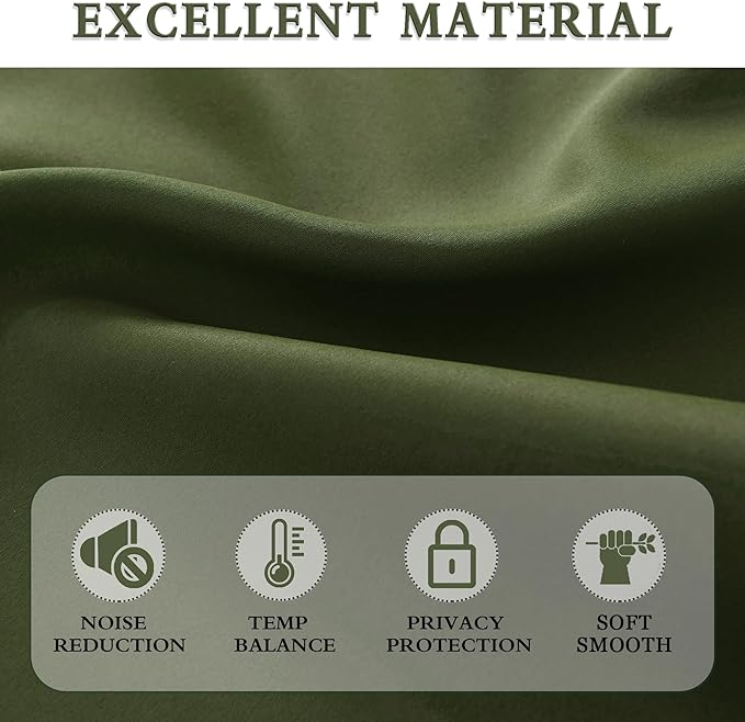 DONREN Dark Olive Green Blackout Window Curtain Panels 80 inche Long,Doorway Christmas Home Decoration Thermal Insulated Room Darkening Draperies/Drapes,2 Panels 52 by 80-inch,Loden