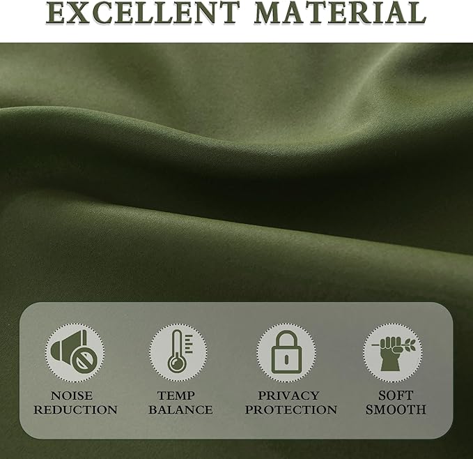 DONREN 108 inch Extra Length Blackout Curtains for Villa Bedroom, Dark Green Room Darkening Thermal Insulated Window Panels for Patio (52" Wide x 108" Long,Olive,2 Pieces)