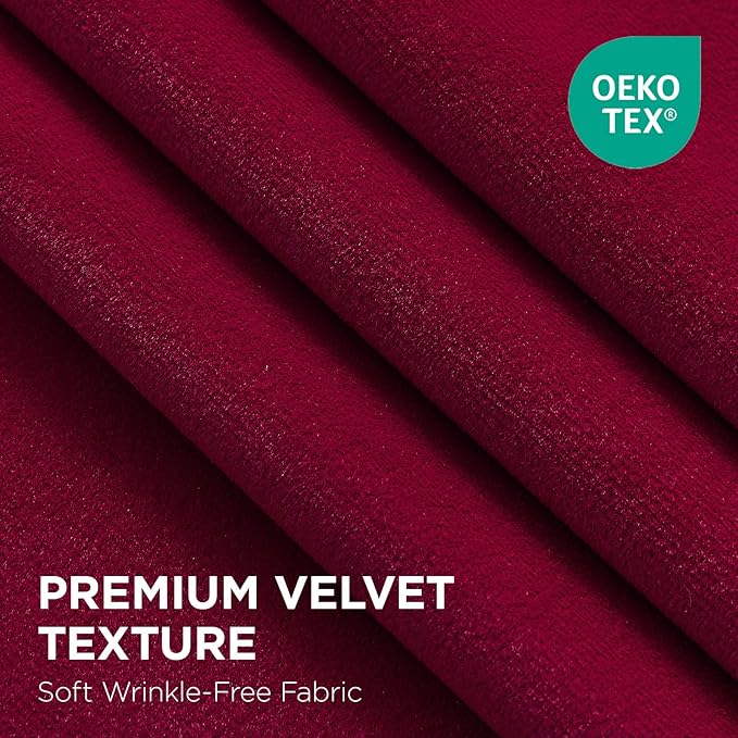 Joydeco Red 100% Blackout Curtains 108 Inch 2 Panels, Luxury Thermal Red Velvet Curtains for Bedroom Living Room, Soundproof Blackout Window Drapes, Rod Pocket & Back Tab (52W x 108L)