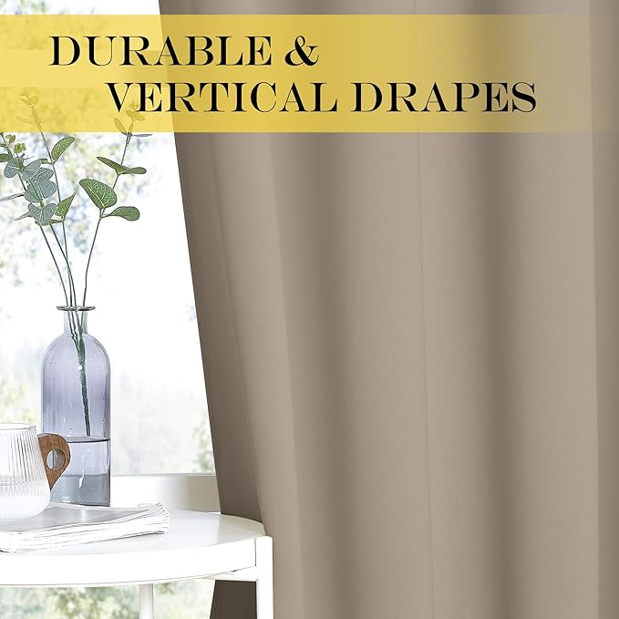 NICETOWN Room Darkening Short Curtain 54 inches Long for Living Room, Grommet Sound Reducing Thermal Insulated Curtains for Bedroom Nursery Window, 46W x 54L, 1 Piece, Taupe