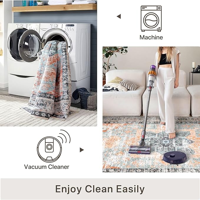 Runner Rug 2'x8' Vintage Washable Non-Slip Runners for Hallways Kitchen Entryway Laundry Room Floral Carpet Hallway Runner Orange