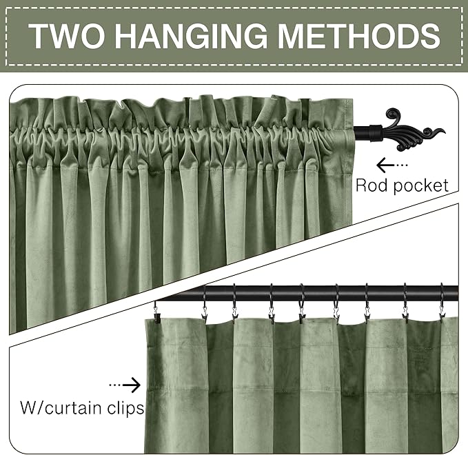StangH Sage Green Velvet Curtains 94 inches Long Modern Room Darkening Privacy Drapes for Girls Bedroom, Heavy Soft Curtains for Office/Patio, W52 x L94, 2 Panels