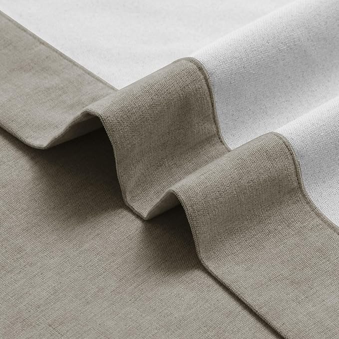 Macochico 100% Blackout Chenille Curtains for Sliding Door Thermal Insulated Noise Reducing Drapery for Living Room Bedroom Hotel, Grommet Curtains with Tieback, Light Taupe, 120" Wx96 L 1 Panel