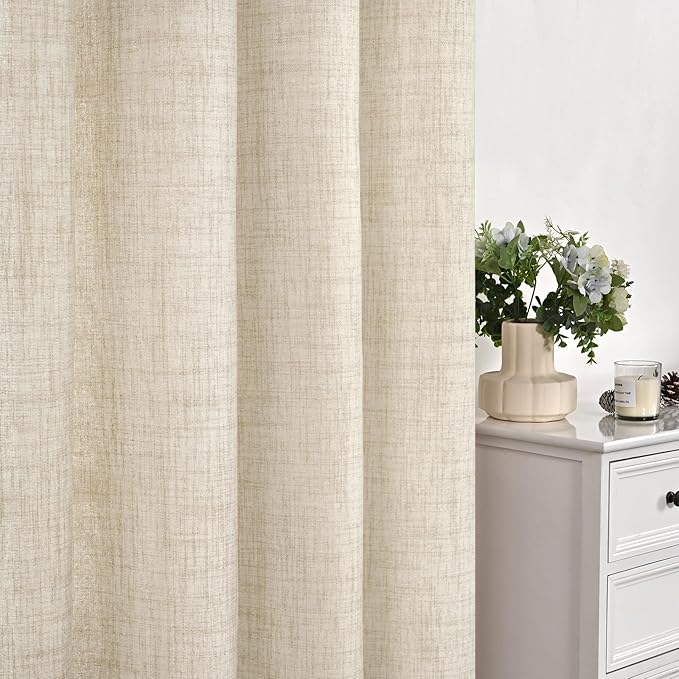 YoungsTex Linen Kitchen Window Curtains 40 Inches Long, Short Drapes Light Filtering with Bronze Grommet Rustic Semi Sheer for Bathroom Small Windows, 42 x 40 Inch, 2 Panels