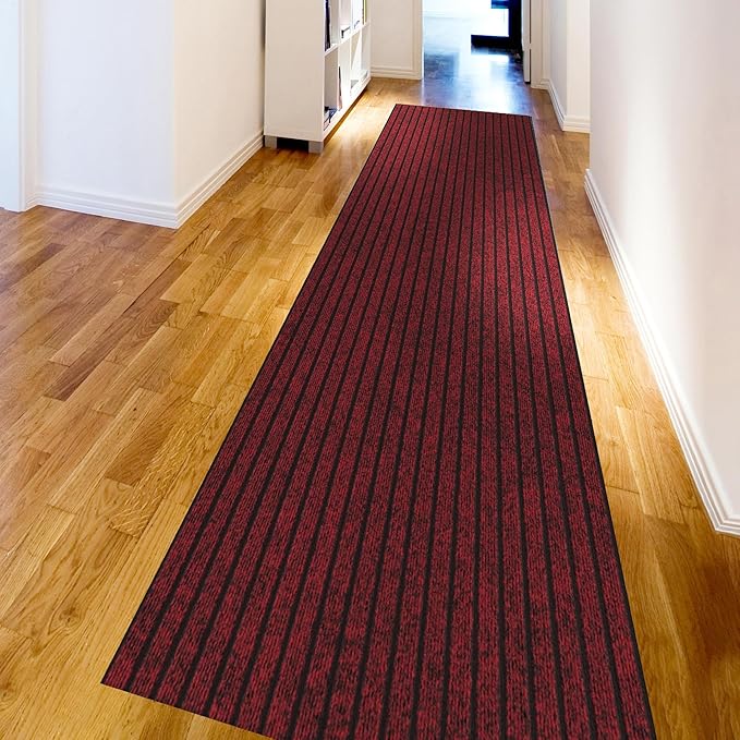Ottomanson 2'7" x 9' Hallway Runner with Scraper Pile Extra Durable Non-Slip Rug Mat for Indoor & Outdoor Use - Ideal for Kitchen, Entryway, Patio & Garage - High-Traffic Carpet, Red