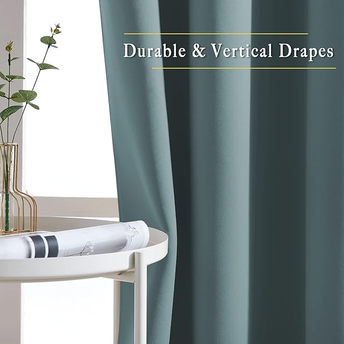 NICETOWN Blackout Curtains 63 Length - Grommet Window Treatment Thermal Insulated Solid Room Darkening Drapes for Living Room, Greyish Blue, 2 Panels, W52 x L63