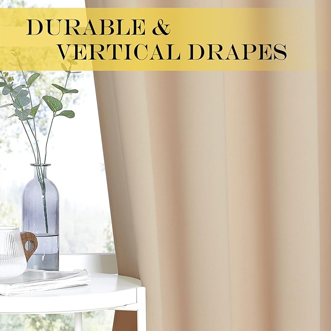 NICETOWN Blackout Curtain 102 inch Length, Grommet Thermal Curtain Room Darkening Sound Blocking Window Drape for Sliding Glass Door/Living Room (Biscotti Beige, W66 x L102, 1 Panel)