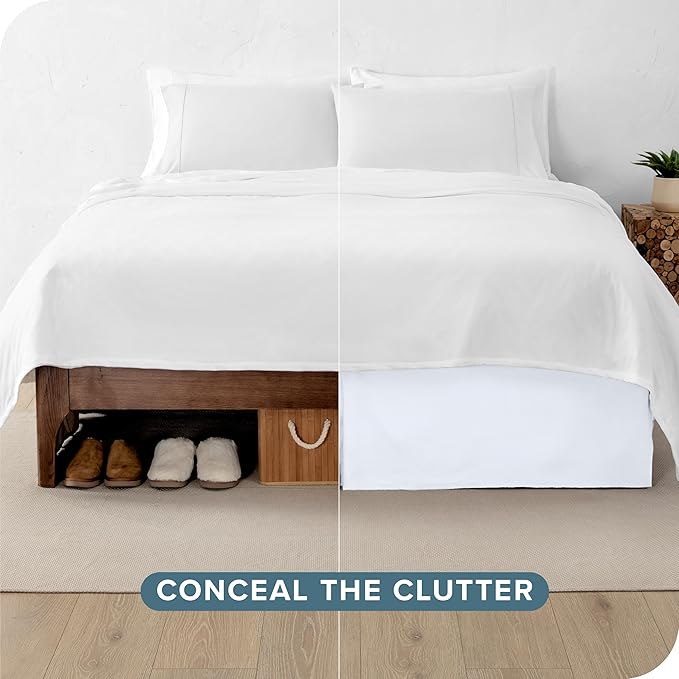 Bare Home King Bed Skirt - 15-Inch Tailored Drop Easy Fit - Bed Skirt for Beds - Center & Corner Pleats (King, White)