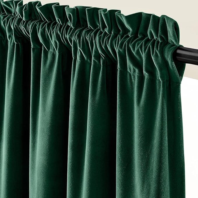 Lazzzy Velvet Blackout Curtains Thermal Insulated Room Window Drapes Super Soft Luxury Curtains for Living Room Bedroom Rod Pocket 2 Panels, Emerald Green, 42" W x 96" L