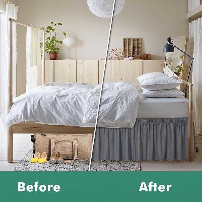 Biscaynebay Wrap Around Bed Skirts with Split Corners for King Beds 18" Drop, Dark Grey Adjustable Elastic Dust Ruffles Easy Fit Wrinkle Resistant Silky Luxurious Fabric Machine Washable