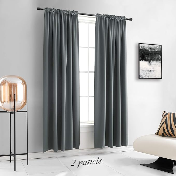 DONREN 2 Panels Blackout Curtain Panels for Bedroom - Room Darkening Thermal Insulated Drapes with Rod Pocket(Medium Grey,52 by 84 Inch)