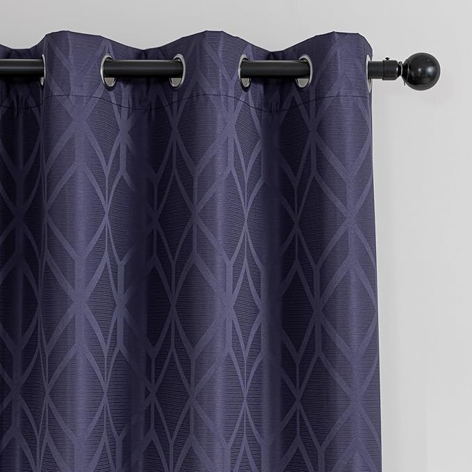 Amazon Basics Jacquard 2-Piece 100% Blackout Curtains, Living Room and Bedroom Drapes, Thermal Insulated Window Treatment, 42"x72", Dark Blue