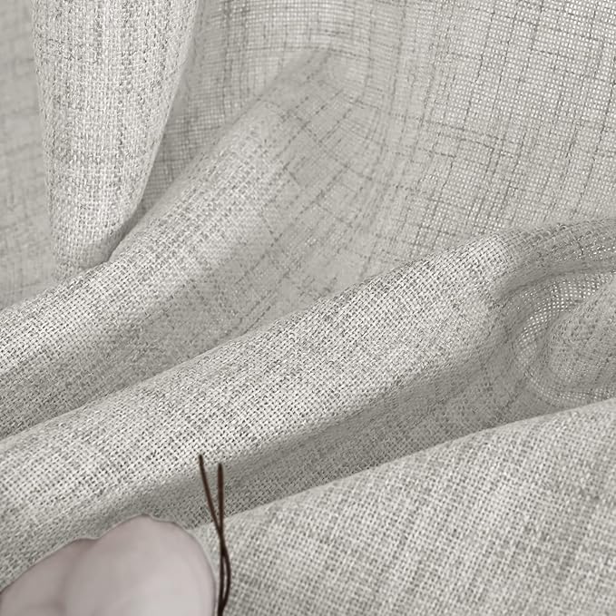 YoungsTex Light Grey Linen Curtains 45 Inch Length for Kitchen Bathroom Window, Short Semi Sheer Drapes with Bronze Grommet Light Filtering for Living Room Bedroom, 42 X 45 Inch, 2 Panels