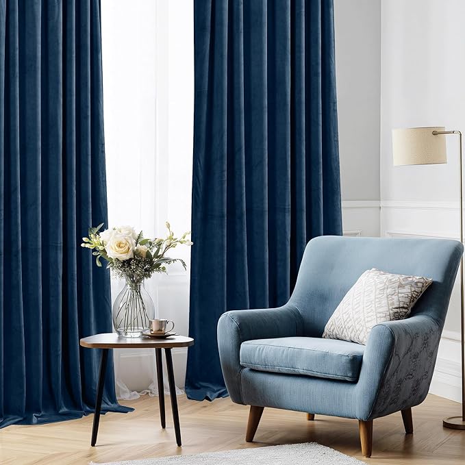 StangH Navy Blue Blackout Curtains for Sliding Door, Heavy Thick Velvet Thermal Insulated Privacy Room Partition Dividers for Office/Apartment/Bedroom, W62 x L84, 2 Panels