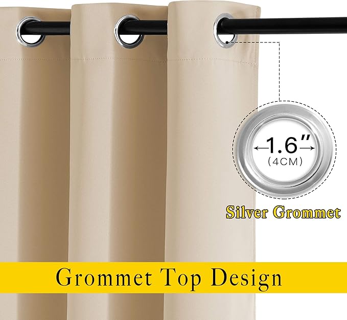 NICETOWN Biscotti Beige Curtains 96 inches Long, Grommet Thermal Insulated Blackout Curtains Privacy Window Treatments for Boys Room/Living Room, W46 x L96, 2 Panels