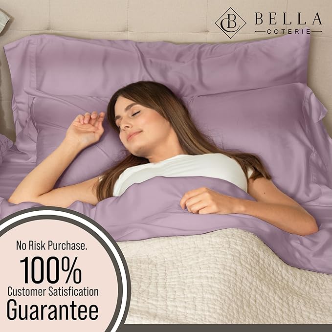 Bella Coterie Luxury Bamboo Viscose 34” Split Top King Size Sheet Set | 1 Fitted Sheet for Sleep Number & Adjustable Beds | 100% Organically Grown | Cooling & Soft | 18” Deep Pocket [Lilac]