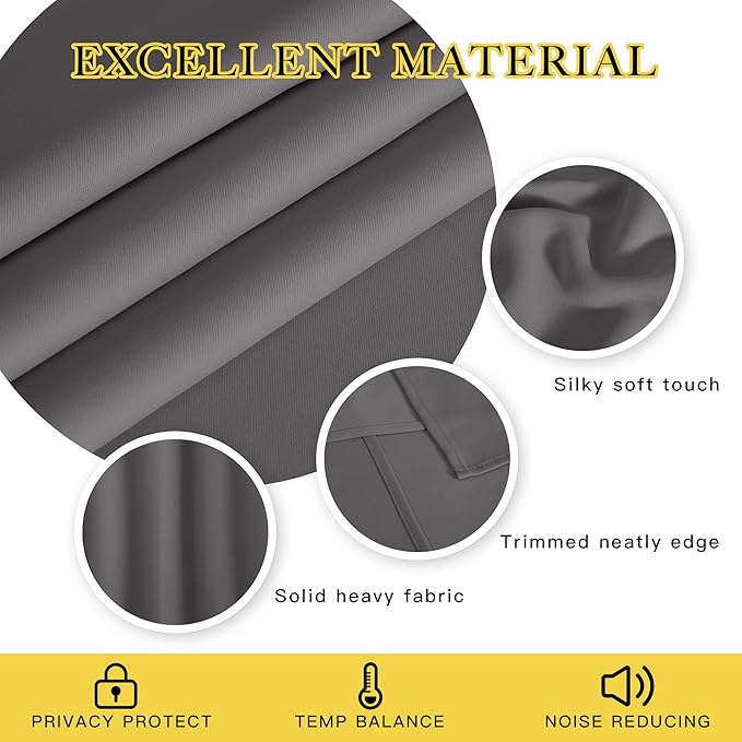 NICETOWN Blackout Blind for Living Room - (Grey Color) Window Drape Energy Efficient Curtain Panel Home Decoration, W52 x L95 Inch, 8 Grommets/Rings Top, Single Piece