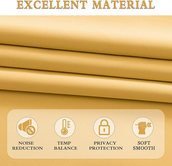DONREN Gold Yellow Curtains for Bedroom - Thermal Insulated Room Darkening Rod Pocket Curtain Panels (52 W x 90 L,2 Panels)