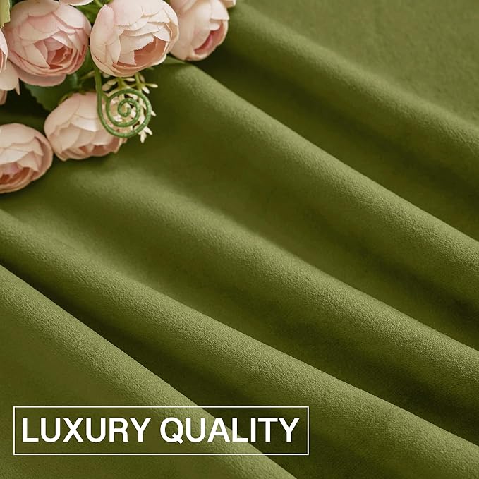 StangH Olive Green Velvet Curtains Light Blocking Bedroom Window Drapes Privacy Thermal Insulated Panels for Living Room Christmas Decor, W52 x L84, 2 Panels