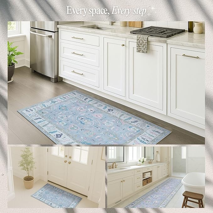 Fame Rugs Lavender Modern Oushak Rug 5x7, Washable Vintage Turkish Colorful Oriental Antique Inspired Area Rugs, Luxury Living Room Bedroom (386PBL, 5' x 7')