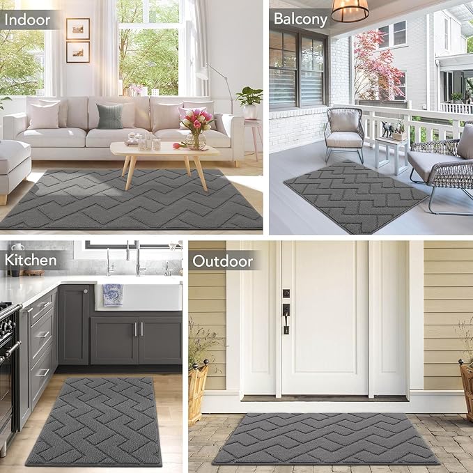 hicorfe Indoor Doormat,Front Back Door Mat Rubber Backing Non Slip Door Mats 20"x48" Absorbent Resist Dirt Entrance Doormat Inside Floor Mats for Entryway Washable Low-Profile(Grey)