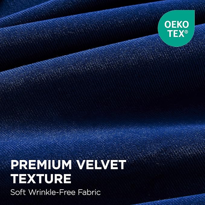 Joydeco Royal Blue 100% Blackout Curtains 90 Inch 2 Panels, Luxury Thermal Royal Blue Velvet Curtains for Bedroom Living Room, Soundproof Blackout Window Drapes, Grommet Top (52W x 90L)