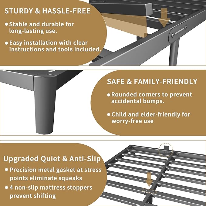ITIMIDI 6 Inch King Bed Frame with Metal Gaskets, No Box Spring Needed, Heavy Duty Steel Support 3000 LBS, DIY Headboard, Easy Assembly, Anti-Slip Mattress Stopper, Round Corner Leg, Black