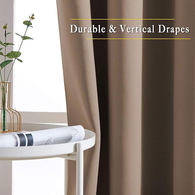 NICETOWN Blackout Small Curtains for Bedroom - Triple Weave Grommet Top Thermal Insulated Light Blocking Panels for Bathroom/Kitchen, Cappuccino, W34 x L50, Set of 2