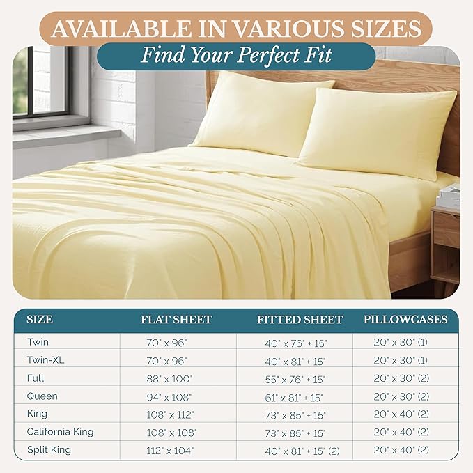 Casa Platino Sheets Split King Size Bed Set, Pre-Washed Ultra Soft Split King Bed Sheets Set, Brushed Microfiber Cooling Sheets, Split King Size Sheets Set with Deep Pockets - Vanilla