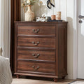 Farmhouse 4 Drawer Dresser for Bedroom, 37" Tall Rustic Chests of Drawers w/ 4 Solid Wood Feet, Mid Century Modern Wooden Closet Storage Dressers Organizer for Living Room, Hallway, Brown