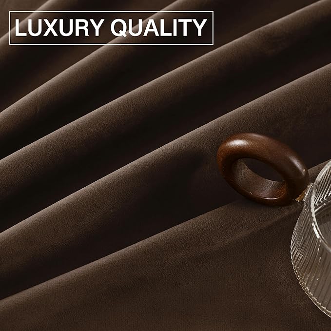 StangH Brown Velvet Curtains 102 inches Long Luxurious Thermal Insulated Drapes for Living Room, Soft Energy Efficient Curtains, Elegant Home Decor, W52 x L102, 2 Panels